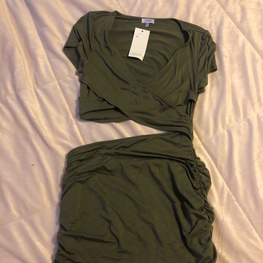 Tobi army green wrap dress